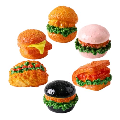 TOYANDONA 6 Stück Miniatur-Lebensmittel-Modell, Mini-Burger-skulptur, Harz-Burger-Figur Für Puppenhaus, Simulation, Lebensmittel-Requisiten, Mini-küchenzubehör von TOYANDONA