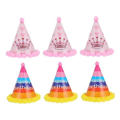 TOYANDONA 6St Geburtstagshut geburtstag kopf kappe Geburtstagsparty-Kegelhut Geburtstag Papierhut kopfschmuck kapuzenpullover Kappen geburtstag farbe hut Geburtstag Papierhut Plüsch von TOYANDONA