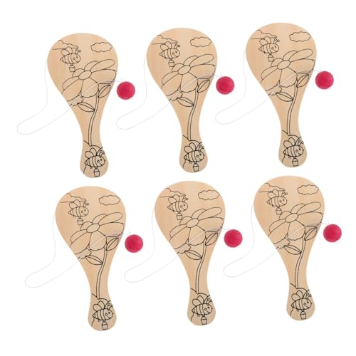 TOYANDONA 6st Schlägerspielzeug Zum Ausmalen Paddel Paddel-Ball-Spiel Leerer Paddelball Basteln Für Leerzeichen Paddel Racketball-ballschläger Leeres Paddel Paddelbälle Holz von TOYANDONA