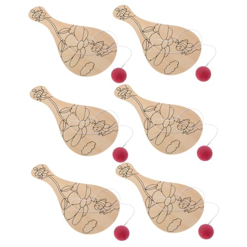 TOYANDONA 6st Schlägerspielzeug Zum Ausmalen Retro- Leerzeichen Paddel Paddelball Schläger Und Ball Für Paddel Malspielzeug Pickleball-Explosion Leeres Paddel Holz von TOYANDONA