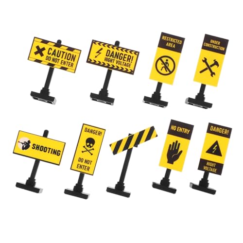 TOYANDONA 9 Stück Warnschild- DIY Bauklötze Warnschilder Set Verkehrssicherheit Verkehrszeichen Modelle Mini-Warnschild-Dekoration Straßenschilder-Ornamente Abs von TOYANDONA