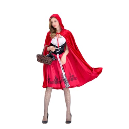 TOYANDONA Damen Halloween Kostüm Rotkäppchen Kleid Mittelalterliche Peasant Kleidung Rot Für Halloween Feiern Und Kostümpartys von TOYANDONA