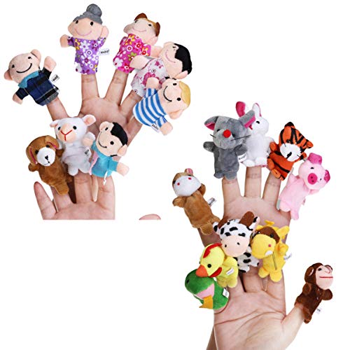 TOYANDONA Fingerpuppen mit Tiermotiven, Lernspielzeug, Geschichtenzeit, Theater und Puppen, 12 Tiere und 6 Personen, 18 Stück von TOYANDONA