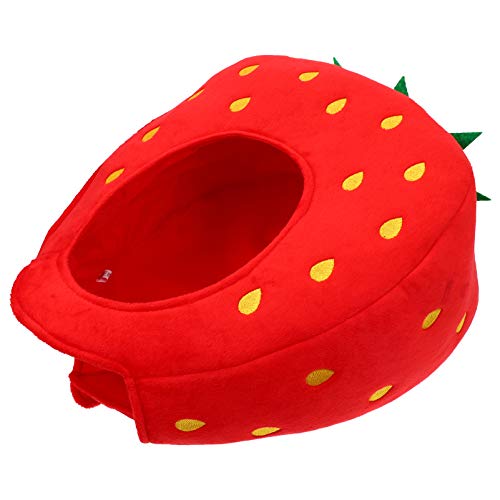 TOYANDONA Obst Kostüm Hut Erdbeere Hut Erdbeere Kostüm Cap One Size Cap Plüsch Obst Hut Kopf Decke für Erwachsene Cosplay Strawberry Plushie von TOYANDONA