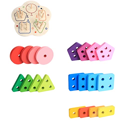 TOYANDONA Geometrische Stapelblöcke Für Lernspielzeug Mit Bunten Holzblöcken Kreativität Und Motorik Ab Jahr Für Kleinkinder Und Vorschulkinder von TOYANDONA