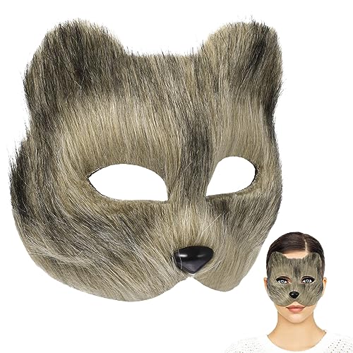 TOYANDONA Party Halloween-Plüschmaske -Pelzmaske Wolfsmaske Halbes Gesicht Tiermaske Halloween-Maskenmaske Realistische Katzenmaske Kostümzubehör Für Halloween-Karneval Grau Clown von TOYANDONA