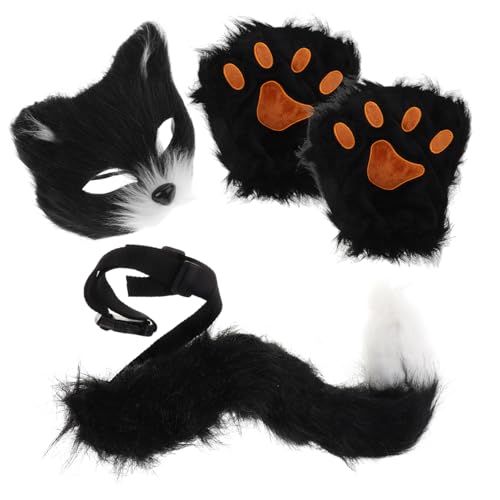 TOYANDONA Halloween-maske Schwarze Katze Kostüm Cosplay Tiermaske Pelzfuchskostüm Flauschige Maske Katzenpelzmaske Plüschschwanz-cosplay Cosplay-fuchsmaske Wolfsmasken Kunstpelz Grey von TOYANDONA