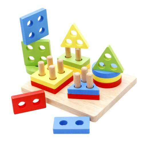 TOYANDONA Holzbausteine Set Für Pädagogisches Mit Geometrischen Formen Stapelspiel Und Puzzle Für Kleinkinder Farben Zufällig Ideal Für Kreative Lernspiele von TOYANDONA