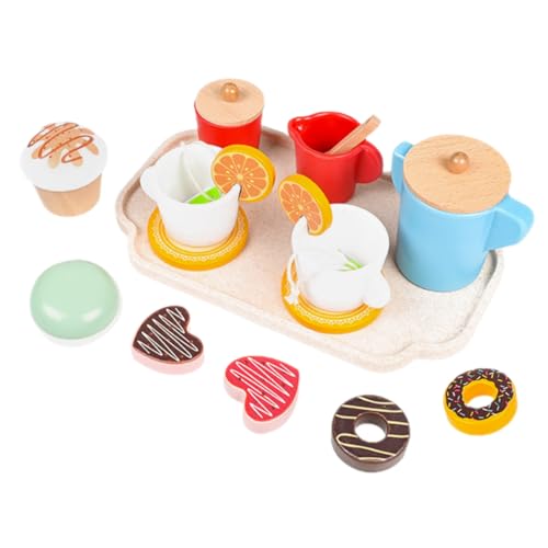 TOYANDONA Holzspielzeug Set Für 1 Set Simuliertes Nachmittags Teeservice Mit Miniatur Geschirr Und Dessert Rollenspielzeug Für Teeparty Ideales Für ädchen Ab 3 Jahren von TOYANDONA