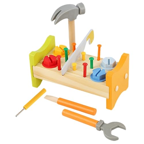 TOYANDONA Holzspielzeug Werkzeugkasten Für Montessori Pounding Peg Workbench Mit Hammer Lernspielzeug Für Kleinkinder Motorikspielzeug Für Jungen Und ädchen Ab 3 Jahren von TOYANDONA