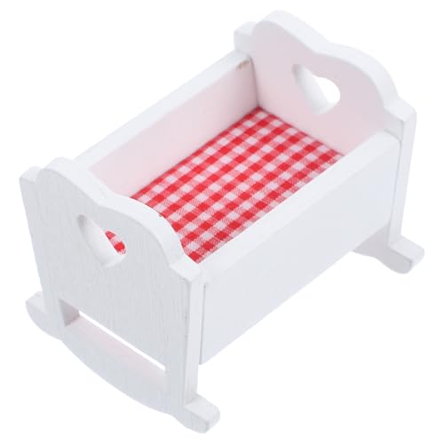 TOYANDONA Holzwiegenornamente Betten Spielzeugbett Puppenhaus-babybett Mini-Schaufel Miniaturfutter Pendelleuchten Decke Puppenhaus-zubehör-Pflanze Mini-puppenbett Miniatur Krippe Weiß Stoff von TOYANDONA