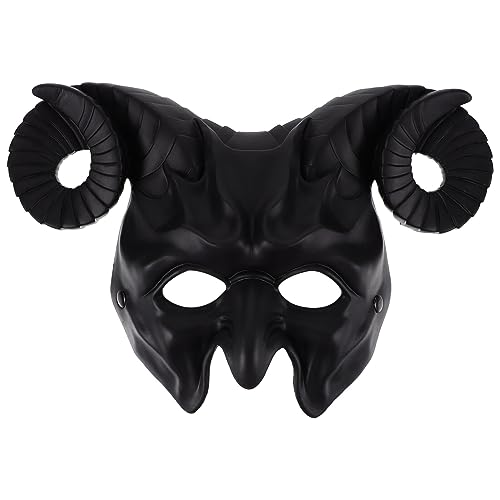 TOYANDONA Hornmaske Dämonenmaske Halloween-Maskerade-Masken Gruselige Halbgesichts-Widderhorn-Teufel-Festival-Maske Für Cosplay-Kostüme Schwarz Stufenhornmaske von TOYANDONA