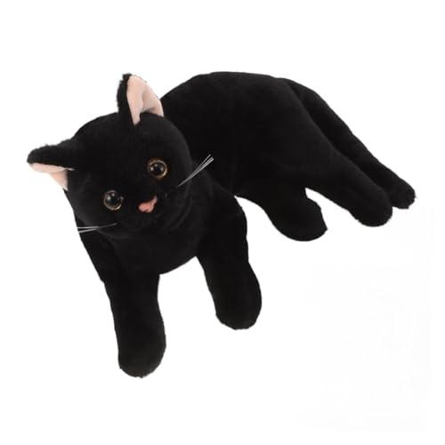 TOYANDONA Katze Plüschtier Realistische Katze Realistisches Katzenplüschtier Katze Ausgestopfte Tiere Katzenplüsch Für Babyparty Süßes Kätzchen Plüschtier Lebensechte Katzenpuppe Black von TOYANDONA