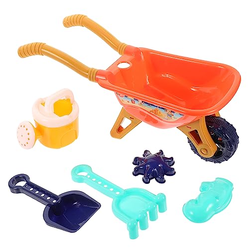 TOYANDONA Kinder Strand Sandspielzeug Set Sandkasten Gartenwerkzeug Schaufel Schubkarre Gießkanne Meerestier Formen Wasser Spielzeug Set für Kinder Kleinkinder Gesc henk 6 Stück Orange von TOYANDONA