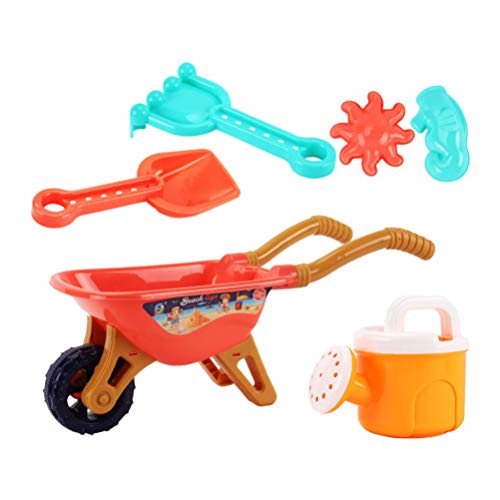 TOYANDONA Kinder Strand Sandspielzeug Set Sandkasten Gartenwerkzeug Schaufel Schubkarre Gießkanne Meerestier Formen Wasser Spielzeug Set für Kinder Kleinkinder Gesc henk 6 Stück Orange von TOYANDONA