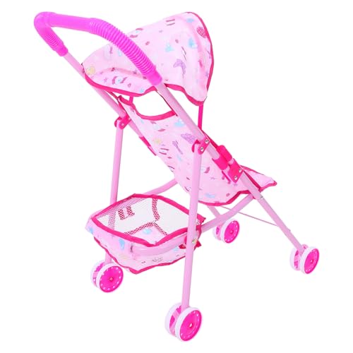 TOYANDONA Kinderwagen Mädchen Korb -Buggy Waggons Spiral- Babys puppenbuggy Puppen Wagen babykleiderbuegel spielzeuge Kindertrolley Kleiner Puppenwagen Puppenwagenschmuck Eisen Rosa von TOYANDONA