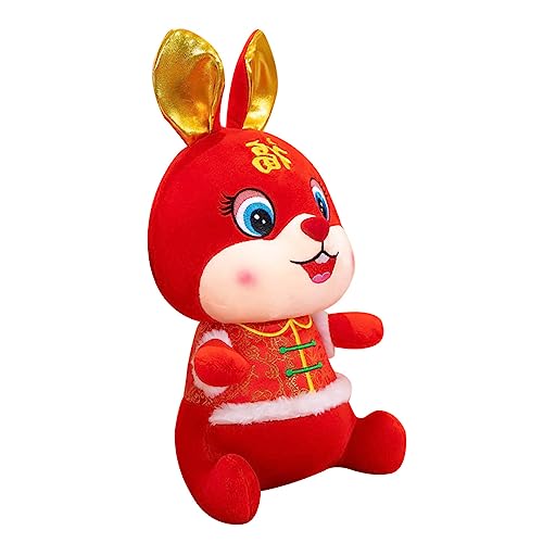 TOYANDONA Knopf Tang Anzug Kaninchen Chinese New Year Rabbit hasenpuppe neujahrgeschenke Sunny-Bunnys- Zwerge Kaninchen-Maskottchen-Puppe Desktop-Kaninchenpuppe PP Baumwolle rot von TOYANDONA