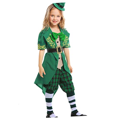 TOYANDONA Halloween-kostüm Für Kinder Mädchen Fee Grün St. Patricks Day-Outfit Ausgefallene Kleidung Hut Hose Anzug Grün Größe S 105–120 cm von TOYANDONA