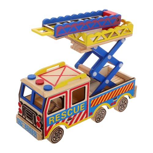 TOYANDONA Leiterwagen Aus Holz Spielzeugfahrzeug Für Kinder Simuliertes Feuerwehrauto-Spielzeug Feuerwehrauto Spielzeug Modell Eines Beweglichen Feuerwehrautos Spielzeug Für Feuerwehrautos von TOYANDONA