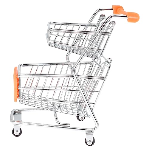 TOYANDONA Mini-einkaufswagen Miniaturspeicher Kinder Schubkarre Einkaufswagen-Modell Mini-zubehör Für Puppen Handwagen Zur Aufbewahrung Tischzubehör Kinderspielzeug Schmiedeeisen Orange von TOYANDONA