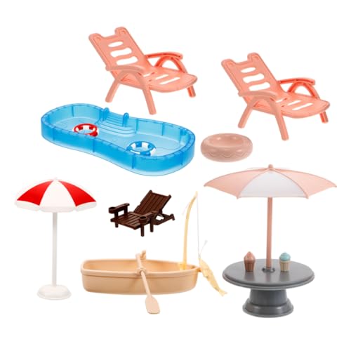 TOYANDONA Miniatur Schwimmbecken Set mit Strandthema Realistische Puppenhaus Szene mit Winzigem Strand Sonnenschirm Liegestuhl Schwimmring und Boot DIY Mikro Landschaftsspielzeug für Garten TOYANDONA Miniatur Schwimmbecken Set mit Strandthema Realistische Puppenhaus Szene mit Winzigem Strand Sonnenschirm Liegestuhl Schwimmring und Boot DIY Mikro Landschaftsspielzeug für Garten von TOYANDONA