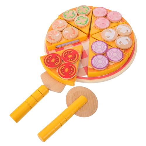 TOYANDONA Pädagogisches Pizzaschneidespielzeug Spielset für Jungen und Mädchen Pizzaspielzeugset Aus Holz Rollenspiel für Kleinkinder Entwicklung Der Feinmotorik von TOYANDONA