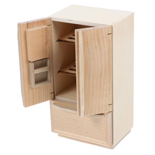 TOYANDONA Puppenhaus Kühlschrank Küchenzubehör für Puppenstuben puppenhaus Miniatur bausatz selber Machen Holz Kühlschrank Küchendeko Kühlschrank gefrierschrank Kleiner kühlschrank Beige von TOYANDONA