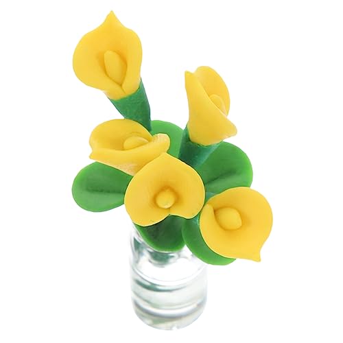 TOYANDONA Puppenhausminiaturen Puppenhaus-töpfe- Vase Anlage Kleiner Blumentopf Künstliche Pflanzen Gefälschte Blumenarrangements Kleine Topfpflanze Mini-topfblume Funkelnd Yellow Dreck von TOYANDONA