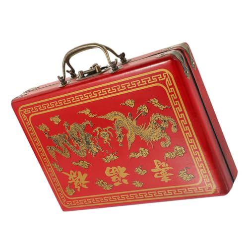 TOYANDONA Retro Mahjong Koffer Mahjong Zubehör Glücklicher Mahjong Spieler Holz Pu Chinesischer Tragbarer Organizer von TOYANDONA