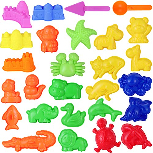 TOYANDONA Sandformen-Werkzeuge, Mini-Sandkasten-Spielzeug, 27-teiliges Set mit Formen-Set, mit Schloss, Obst, Ozean und Tieren, kompatibel mit jedem Sandsand von TOYANDONA