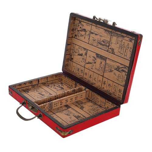 TOYANDONA Satz Mahjong-Box Mahjong Vintage Mahjong-Set Familien Versammlung Mahjong Box Mahjong Aufbewahrungskiste Griff Mahjong-Halter Holz Dark Brown von TOYANDONA