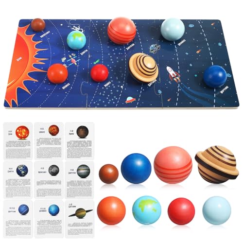 TOYANDONA Pädagogisches Puzzle für Jungen und Mädchen Zum Thema Sonnensystem 8 Hölzerne Planeten Puzzle-Spielzeug Sensorisches Montessori-Spielzeug für Jungen und Mädchen Weltraum-lernspielzeug von TOYANDONA