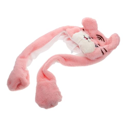 TOYANDONA Tiger- -Hut Plüschmütze Tierohrhut Plüschtierhut Plüsch warmes Ohr flauschige Mütze tiermütze weihachtsgeschenk Tigerhut Hut in Tigerform Tiger-Kostüm-Hut kurzer Plüsch Rosa von TOYANDONA