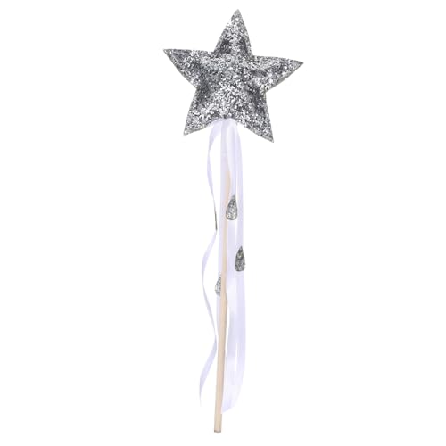 TOYANDONA Zauberstab seidenband Ribbon adventsgeschenke Kinder kreativ Spielzeug Carnival Costume dekorativer Feenstab dekorative Hexenstäbe Feenhaftes Spielzeug Sternenstab Holz Silver von TOYANDONA