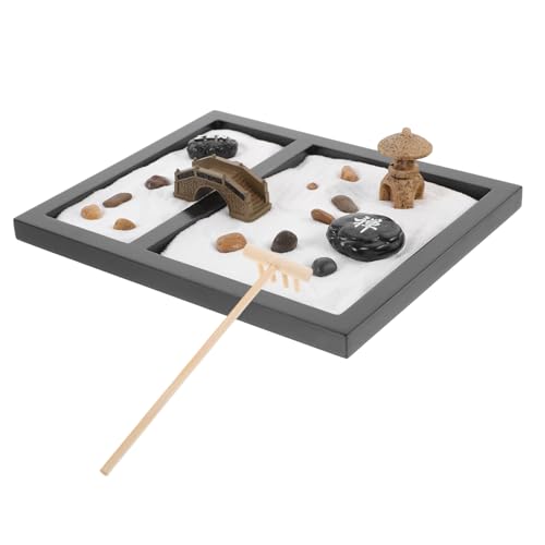 TOYANDONA Zen Garten Miniaturlandschaft Bürodekoration Meditationsgarten Miniaturlandschaft Sandtisch Für Den Schreibtisch Miniaturlandschaft Mit Sand Sandtischdekoration Schwarz von TOYANDONA