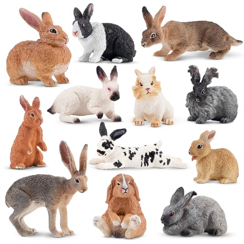 TOYMANY 12 Stück Ostern Hase Tiere Figuren Kaninchen Figuren - Bauernhof Tiere Hasen Modell Spielzeug Weihnachten Geburtstag Dekorationen Geschenk Kuchen Topper Party Gefallen für Kinder Kleinkinder von TOYMANY