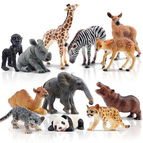 TOYMANY 12 Stück Wald Tiere-Figuren Set Wild Spielfiguren Dschungel Spielzeug Dschungeltiere Baby Figur Plastiktiere Zoo, Osterei, Kuchendeckel Weihnachtsgeburtstagsgeschenk für Kinder von TOYMANY