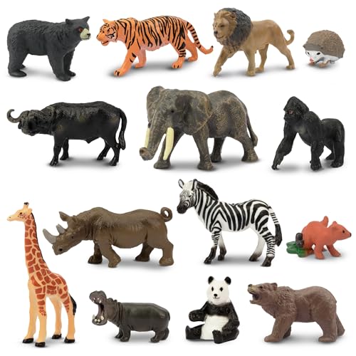 TOYMANY 14 Stück Tiere-Figuren Set Wald Spielfiguren Spielzeug Dschungeltierfigur kleine-Tiere Plastiktiere Mini-Tiere Zoo Bauernhof Dschungel Wild, Osterei, Weihnachten, Deko Cupcake Topper von TOYMANY