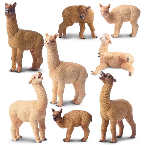 TOYMANY 8 Stück Alpaka Tiere-Figuren Lama Figuren Alpakafamilie Spielfiguren - Wald und Dschungeltiere Figurenset, Realistisches Bauernhof Spielzeug Tortendeko Bildungsgeburtstags von TOYMANY