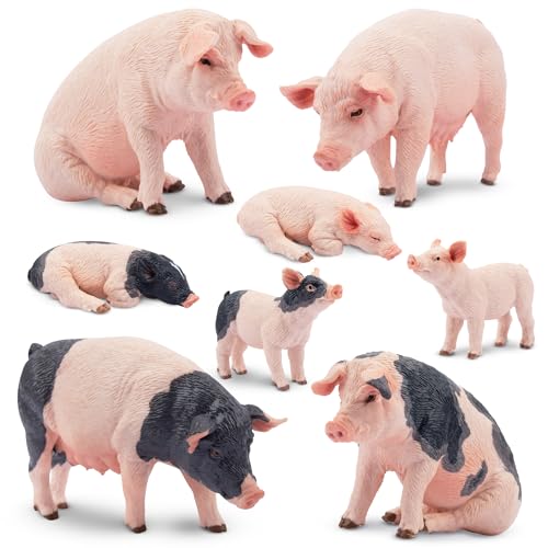 TOYMANY 8 Stück Schwein Tiere-Figuren Set, Plastikschwein Figuren Bauernhof Tiere Spielzeug, Kuchen Topper Bildung Geburtstag Weihnachtsspielzeug Geschenk für Kinder Kleinkinder von TOYMANY