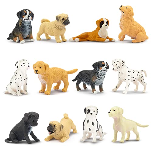 TOYMANY 12 Stück Mini Hund Tierfiguren, Realistische Hundefiguren Spielzeugset, Kunststoff-Mini-Welpenfiguren, Weihnachten, Hündchen Kuchen Cupcake Topper, Osterei, Geburtstagsgeschenk für Kinder von TOYMANY