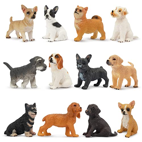 TOYMANY 12 Stück Mini Hund Tierfiguren, Realistische Hundefiguren Spielzeugset, Kunststoff-Mini-Welpenfiguren, Weihnachten, Hündchen Kuchen Cupcake Topper, Osterei, Geburtstagsgeschenk für Kinder von TOYMANY