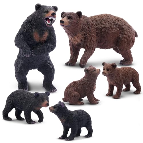 TOYMANY 6 Stück Bären Tierfiguren, Realistische Waldtier Familienfiguren Spielzeugset, enthält Braunbären und Schwarzbären, Bildung, Geburtstagsgeschenk, Weihnachtsspielzeug für Kinder von TOYMANY