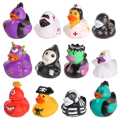 12 Stück Halloween Gummienten, 5 cm Halloween Themen Gummienten Buntes Gummi Enten Badespielzeug Lustige Entenspielzeuge für Bad Halloween Party Dekoration von TOYMIS