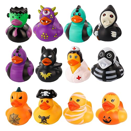 12 Stück Halloween Gummienten, 5 cm Verschiedene Halloween-Themen Gummienten Böse Lustige Badeente Spielzeug Dekoration für Halloween Partygeschenke von TOYMIS