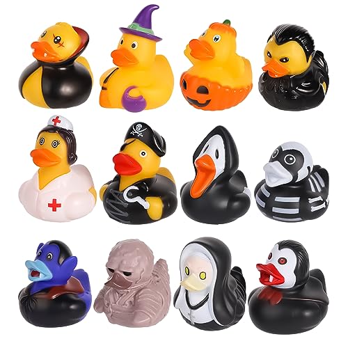 12 Stück Halloween Gummienten, 5 cm Verschiedene Halloween Themen Gummienten Kürbis Vampir Lustige Badeente Spielzeug Dekoration für Halloween-Partygeschenke von TOYMIS