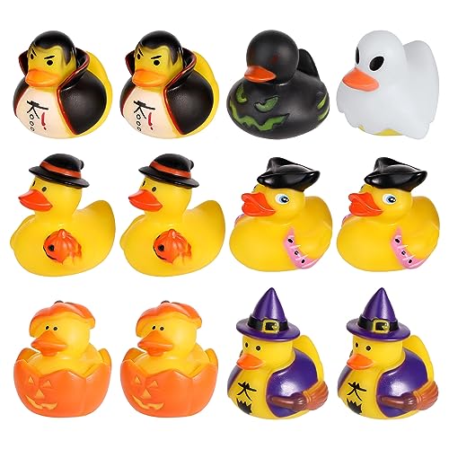 12 Stück Halloween Gummienten, 7 Stile Mehrfarbige Halloween Themen Gummienten Badeente Spielzeug Kürbisgeist Gummienten Dekoration für Halloween-Party von TOYMIS