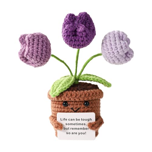 Positive Tulpe, Weich Gestrickte Positive Tulpe mit Ermutigungskarte Gehäkelte Tulpe Positive Wollpuppe Emotionale Plüschgeschenke zur Positiven Unterstützung für Männer und Frauen von TOYMIS