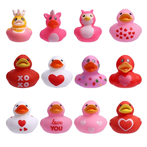 TOYMIS 12 Stück Gummiente Quietscheente, Gummi Enten für Baden Bade-Enten-Spielzeug, Valentinstag-Rubber-Enten in Großen Mengen, Miniatur-Liebesbad-Dekoration, Gastgeschenke für Kinder von TOYMIS