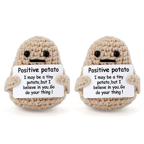 TOYMIS 2 Stück Lustige Positive Kartoffel, 7,6cm Interessant Gestrickt Positive Kartoffelpuppe süß Kreativ Gestrickte Kartoffelpuppe aus Wolle für Party Dekoration Positive Potato von TOYMIS